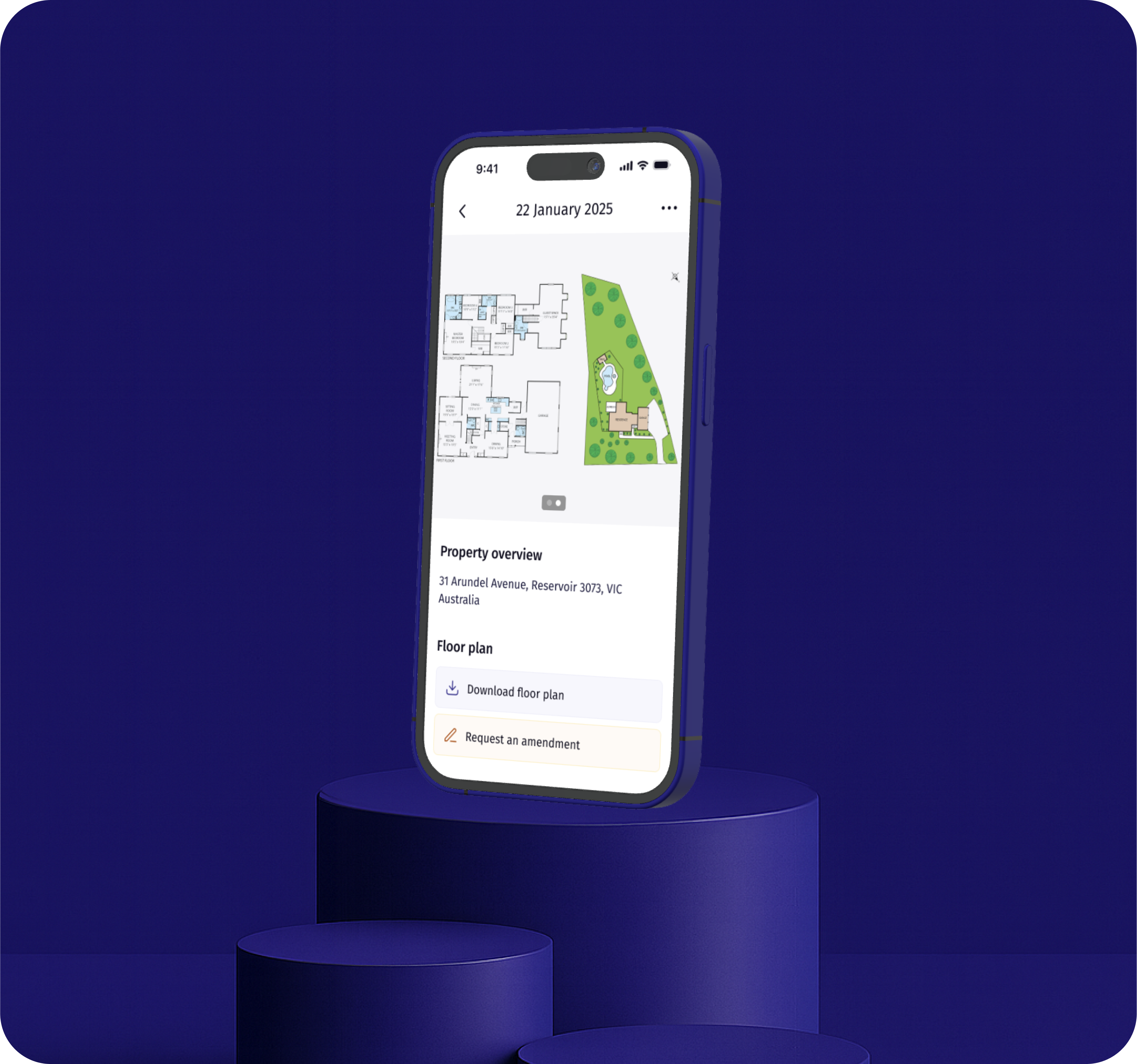 A render of three white cylindrical columns, against a warm creme background
